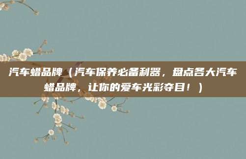 汽车蜡品牌（汽车保养必备利器，盘点各大汽车蜡品牌，让你的爱车光彩夺目！）