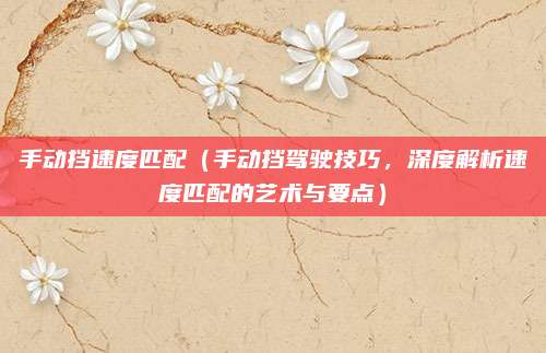 手动挡速度匹配（手动挡驾驶技巧，深度解析速度匹配的艺术与要点）