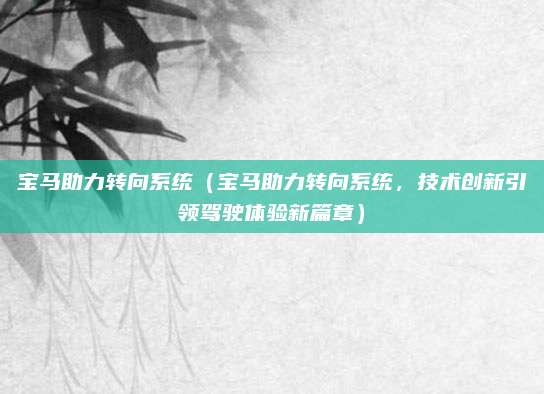 宝马助力转向系统(宝马助力转向系统,技术创新引领驾驶体验新篇章)