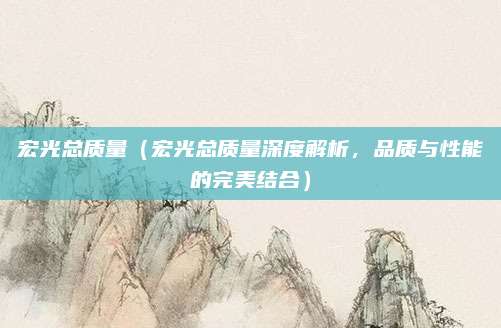宏光总质量（宏光总质量深度解析，品质与性能的完美结合）