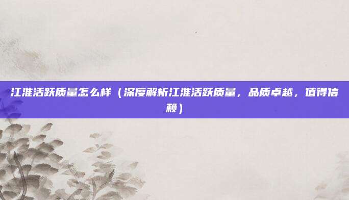 江淮活跃质量怎么样（深度解析江淮活跃质量，品质卓越，值得信赖）