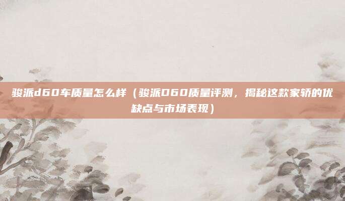 骏派d60车质量怎么样（骏派D60质量评测，揭秘这款家轿的优缺点与市场表现）