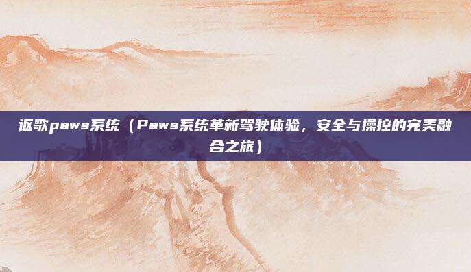 讴歌paws系统(Paws系统革新驾驶体验,安全与操控的完美融合之旅)