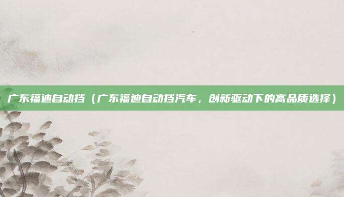 广东福迪自动挡(广东福迪自动挡汽车,创新驱动下的高品质选择)