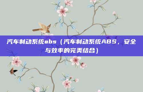 汽车制动系统abs(汽车制动系统ABS,安全与效率的完美结合)