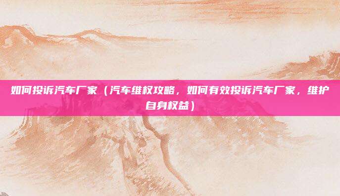 如何投诉汽车厂家(汽车维权攻略,如何有效投诉汽车厂家,维护自身权益)