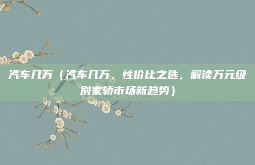 汽车几万（汽车几万，性价比之选，解读万元级别家轿市场新趋势）