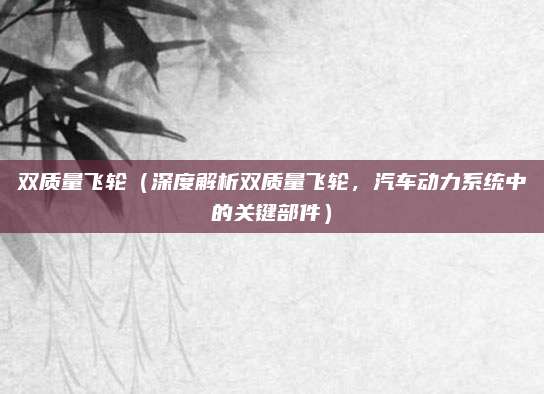 双质量飞轮(深度解析双质量飞轮,汽车动力系统中的关键部件)
