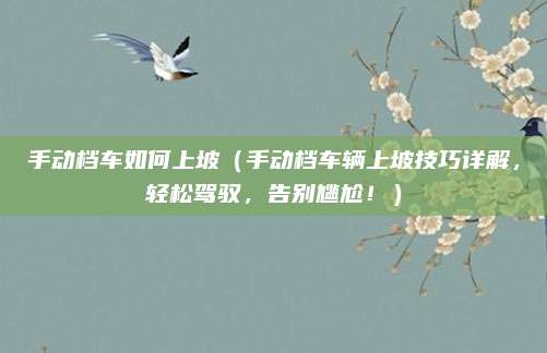 手动档车如何上坡(手动档车辆上坡技巧详解,轻松驾驭,告别尴尬!)