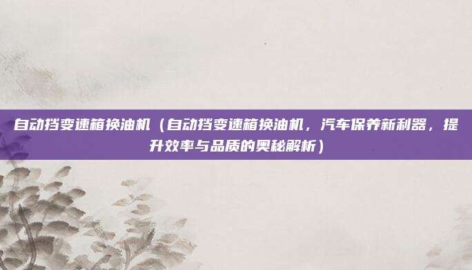 自动挡变速箱换油机(自动挡变速箱换油机,汽车保养新利器,提升效率与品质的奥秘解析)