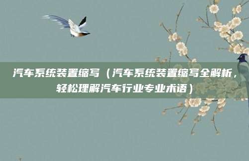 汽车系统装置缩写(汽车系统装置缩写全解析,轻松理解汽车行业专业术语)