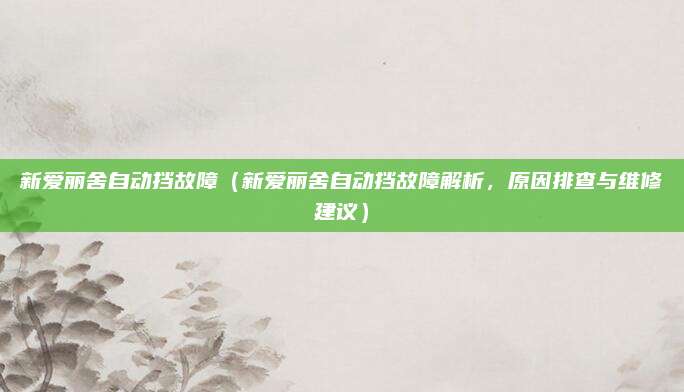新爱丽舍自动挡故障(新爱丽舍自动挡故障解析,原因排查与维修建议)