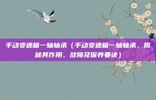 手动变速箱一轴轴承(手动变速箱一轴轴承,揭秘其作用、故障及保养要诀)