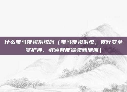什么宝马夜视系统吗（宝马夜视系统，夜行安全守护神，引领智能驾驶新潮流）
