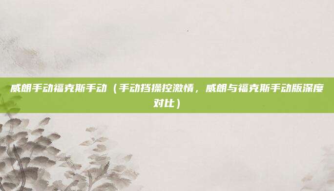 威朗手动福克斯手动（手动挡操控激情，威朗与福克斯手动版深度对比）