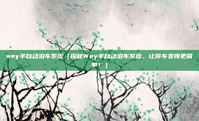 wey半自动泊车系统（探秘Wey半自动泊车系统，让停车变得更简单！）