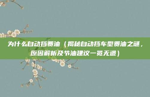 为什么自动挡费油(揭秘自动挡车型费油之谜,原因解析及节油建议一览无遗)