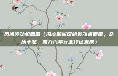 风朗发动机质量(深度解析风朗发动机质量,品质卓越,助力汽车行业绿色发展)