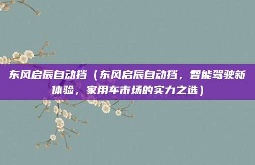 东风启辰自动挡(东风启辰自动挡,智能驾驶新体验,家用车市场的实力之选)