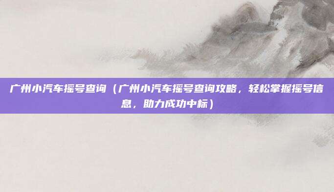 广州小汽车摇号查询(广州小汽车摇号查询攻略,轻松掌握摇号信息,助力成功中标)