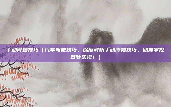 手动降档技巧（汽车驾驶技巧，深度解析手动降档技巧，助你掌控驾驶乐趣！）
