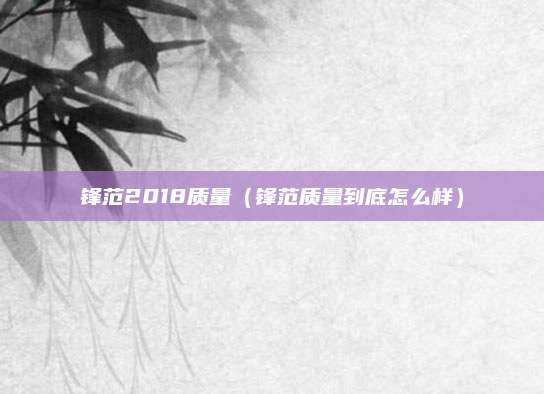 锋范2018质量（锋范质量到底怎么样）