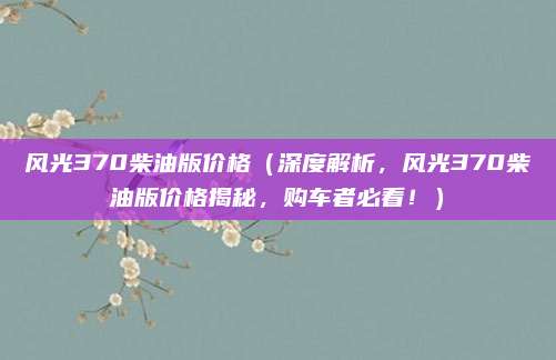 风光370柴油版价格(深度解析,风光370柴油版价格揭秘,购车者必看!)