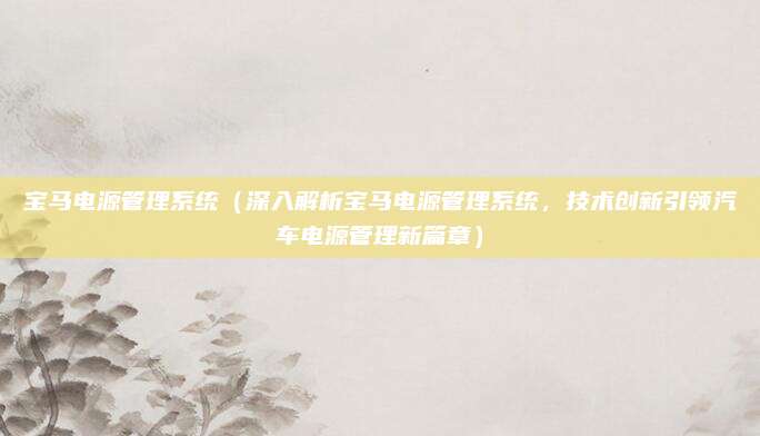 宝马电源管理系统(深入解析宝马电源管理系统,技术创新引领汽车电源管理新篇章)
