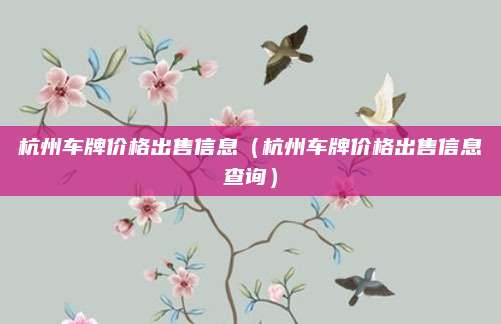 杭州车牌价格出售信息（杭州车牌价格出售信息查询）