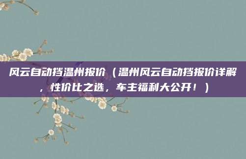 风云自动挡温州报价(温州风云自动挡报价详解,性价比之选,车主福利大公开!)