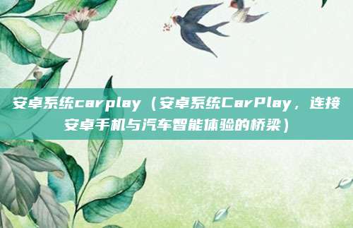 安卓系统carplay（安卓系统CarPlay，连接安卓手机与汽车智能体验的桥梁）