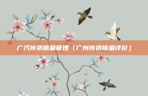 广汽传祺质量管理(广州传祺质量评价)