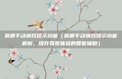 英朗手动换挡提示功能(英朗手动换挡提示功能解析,提升驾驶体验的智能辅助)