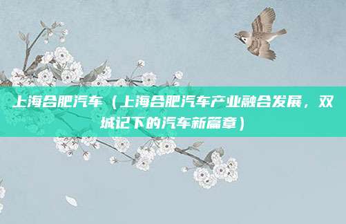 上海合肥汽车(上海合肥汽车产业融合发展,双城记下的汽车新篇章)