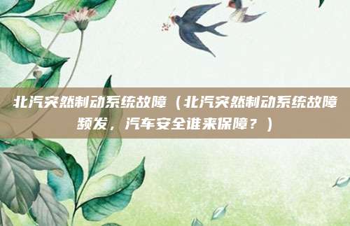 北汽突然制动系统故障(北汽突然制动系统故障频发,汽车安全谁来保障?)
