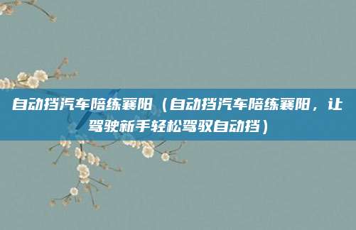 自动挡汽车陪练襄阳(自动挡汽车陪练襄阳,让驾驶新手轻松驾驭自动挡)