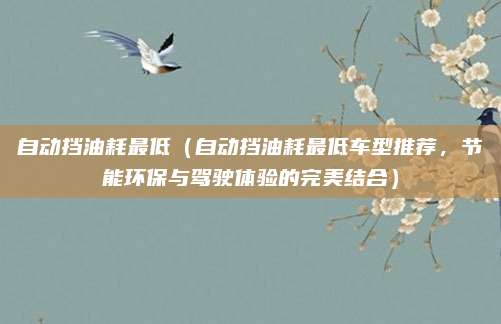 自动挡油耗最低(自动挡油耗最低车型推荐,节能环保与驾驶体验的完美结合)