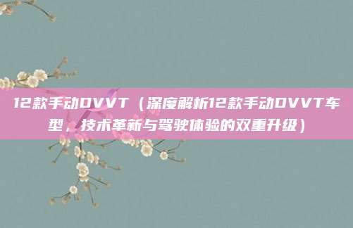 12款手动DVVT（深度解析12款手动DVVT车型，技术革新与驾驶体验的双重升级）