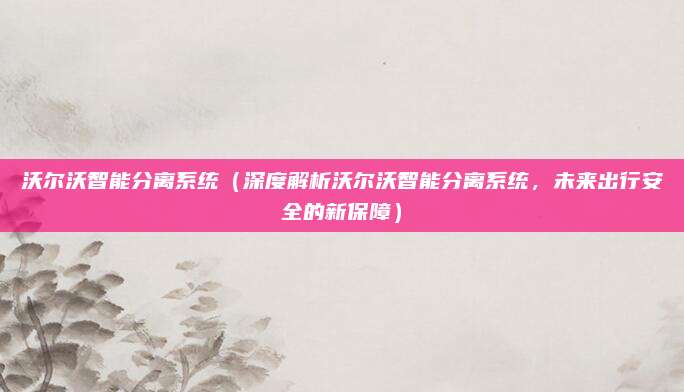 沃尔沃智能分离系统（深度解析沃尔沃智能分离系统，未来出行安全的新保障）