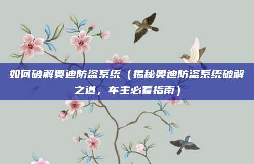 如何破解奥迪防盗系统(揭秘奥迪防盗系统破解之道,车主必看指南)