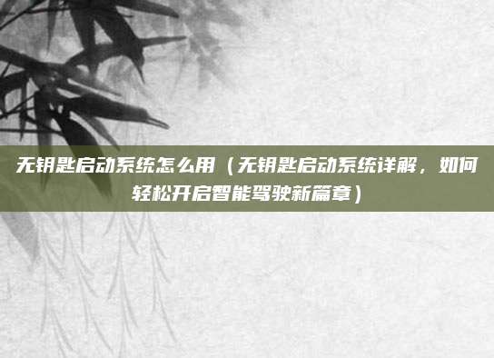 无钥匙启动系统怎么用(无钥匙启动系统详解,如何轻松开启智能驾驶新篇章)
