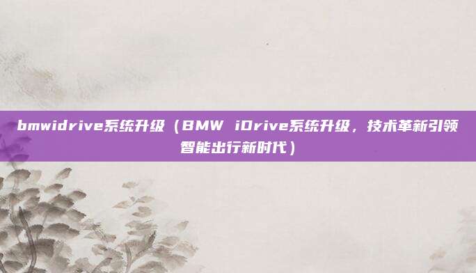 bmwidrive系统升级(BMW iDrive系统升级,技术革新引领智能出行新时代)