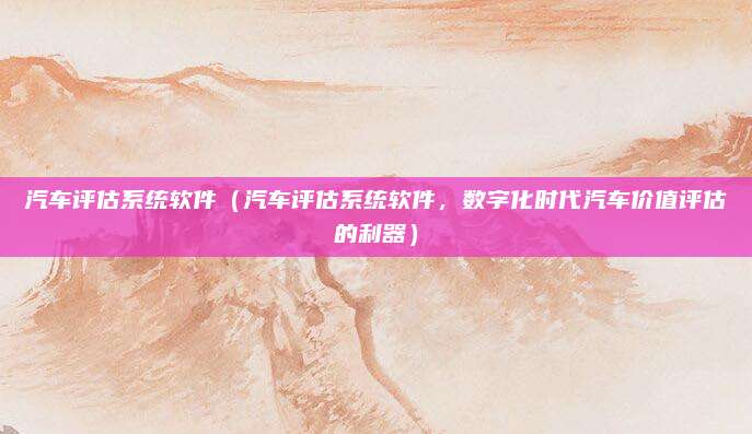 汽车评估系统软件(汽车评估系统软件,数字化时代汽车价值评估的利器)