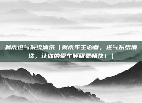 翼虎进气系统清洗（翼虎车主必看，进气系统清洗，让你的爱车呼吸更畅快！）