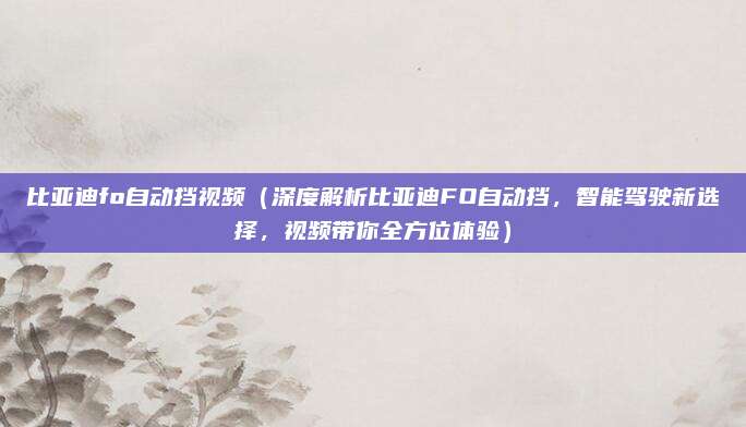 比亚迪fo自动挡视频(深度解析比亚迪FO自动挡,智能驾驶新选择,视频带你全方位体验)