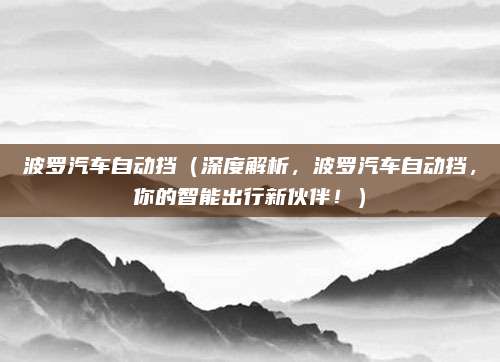 波罗汽车自动挡(深度解析,波罗汽车自动挡,你的智能出行新伙伴!)