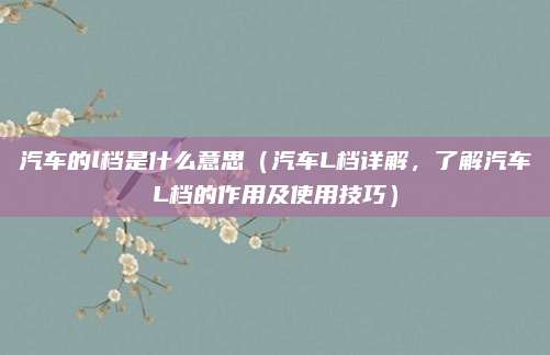 汽车的l档是什么意思(汽车L档详解,了解汽车L档的作用及使用技巧)