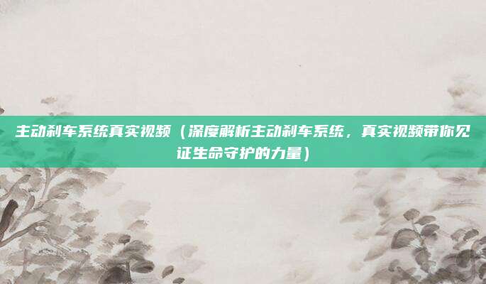 主动刹车系统真实视频(深度解析主动刹车系统,真实视频带你见证生命守护的力量)