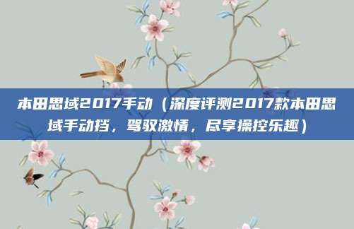 本田思域2017手动(深度评测2017款本田思域手动挡,驾驭激情,尽享操控乐趣)