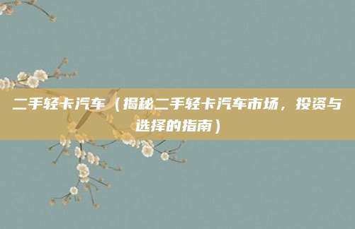 二手轻卡汽车（揭秘二手轻卡汽车市场，投资与选择的指南）